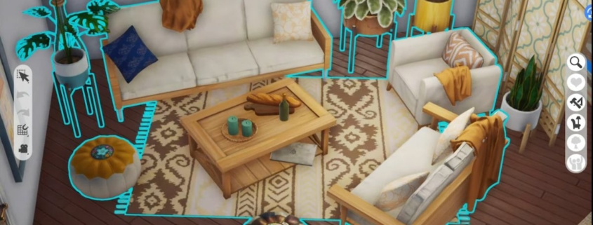 The Sims 5 in development screenshot - A livingroom with several objects selected