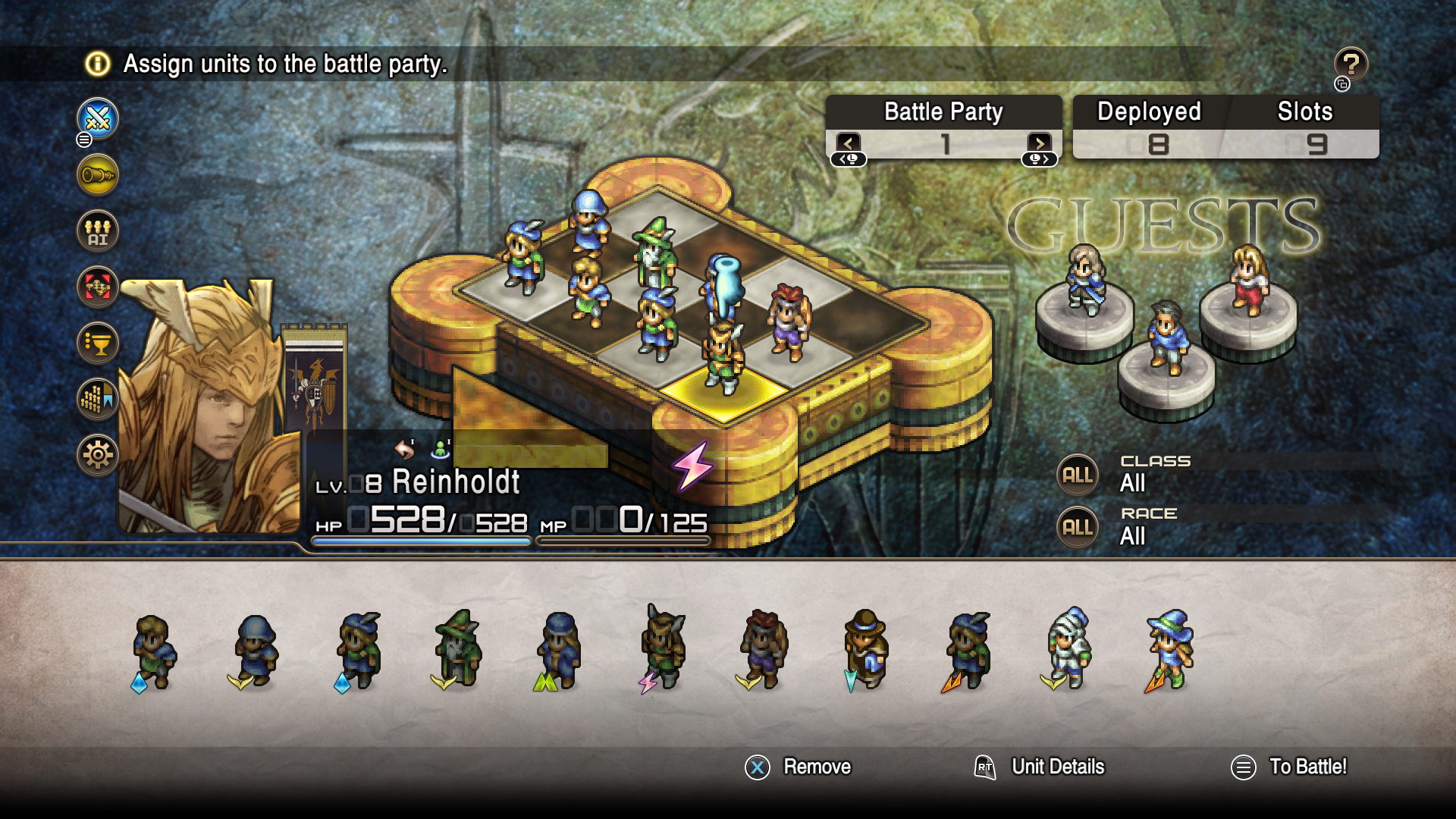 Tactics Ogre: Reborn party screen