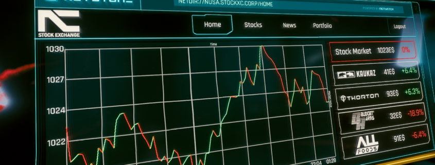 An image of the Stock Market and News mod showing a portfolio of stock tickers.