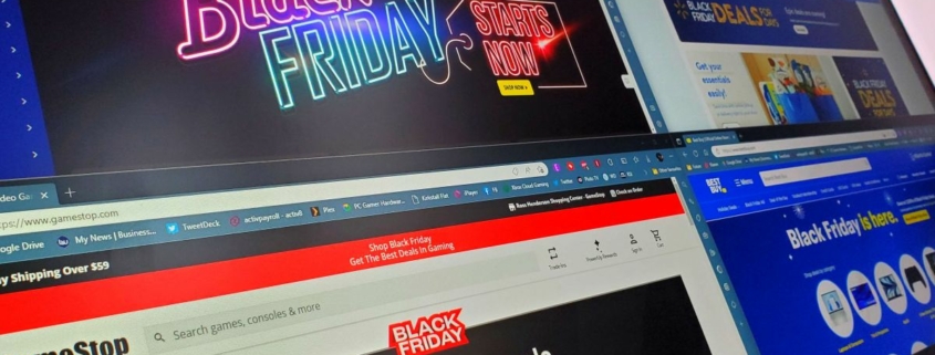 Black Friday splash screens on different retailers