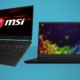 Best gaming laptop: Razer and MSI gaming laptops on a blue background