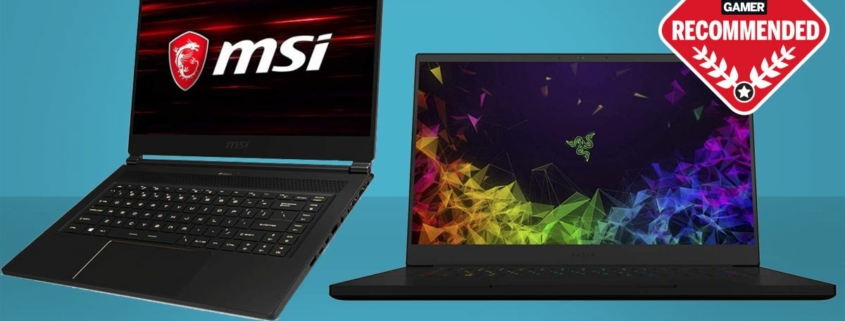 Best gaming laptop: Razer and MSI gaming laptops on a blue background