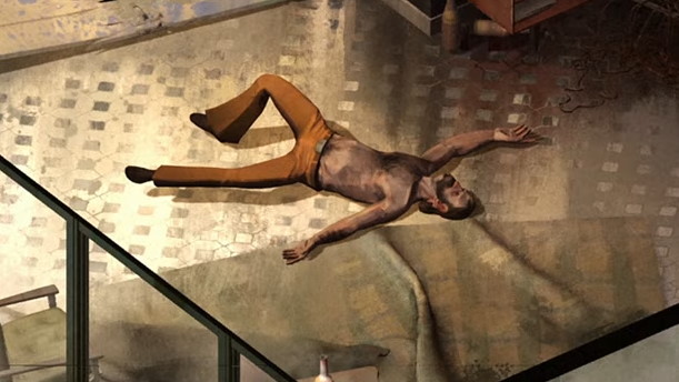 Disco Elysium's detective lying on the floor