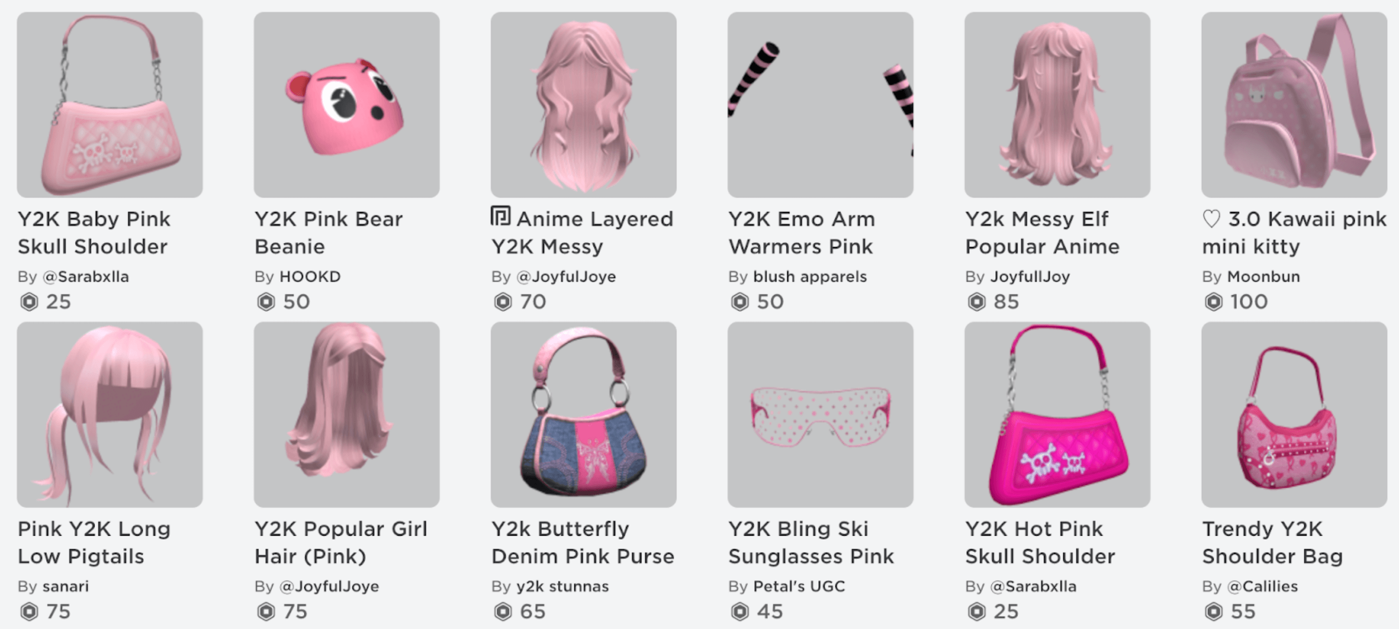 Roblox's Y2K avatar shop