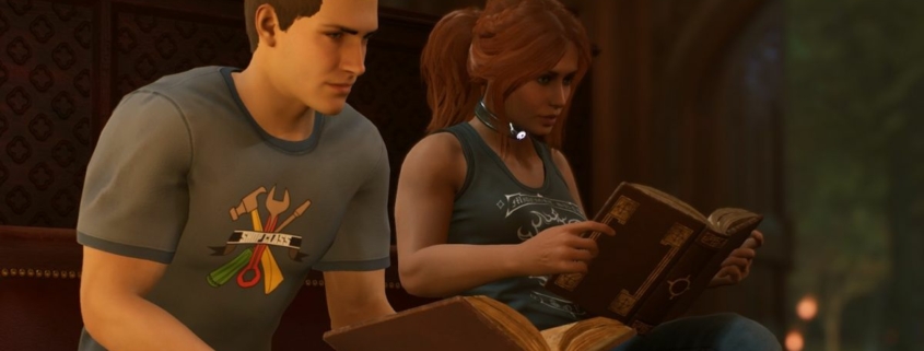 Peter Parker and The Hunter sit next to each other, reading.