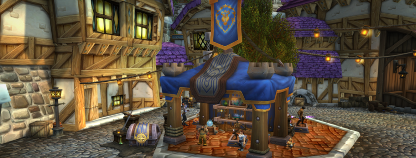 An image of the Stormwind trading post in World of Warcraft.