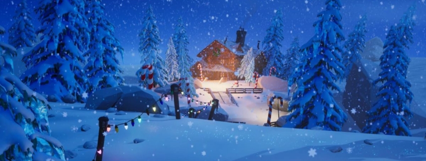 Fortnite Winterfest presents - the cosy lodge in the snow