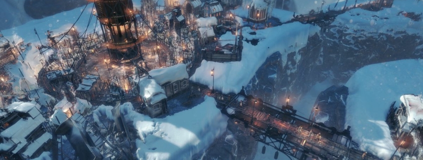 Frostpunk city in the snow