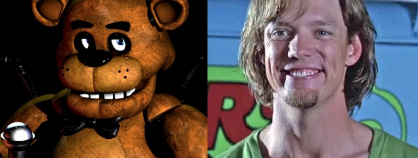 Freddy Fazbear next to Matthew Lillard