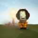 An image of Jebediah Kerman from Kerbal Space Program, standing in front of a detonating rocket.