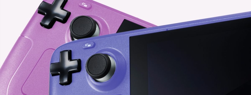 Two Valve Steam Decks edited to appear in purple and pink