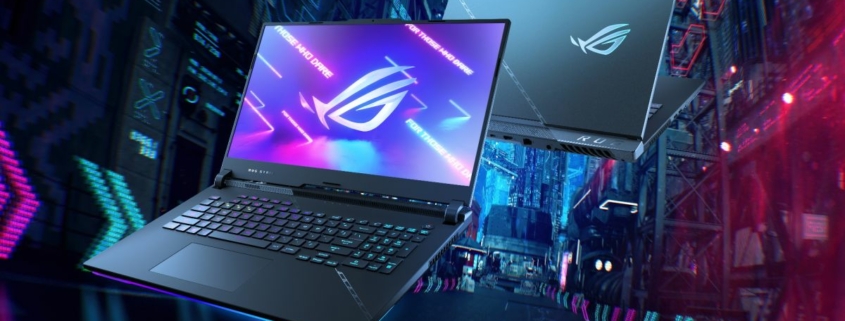 The Asus ROG strix scar looking very cyberpunk.