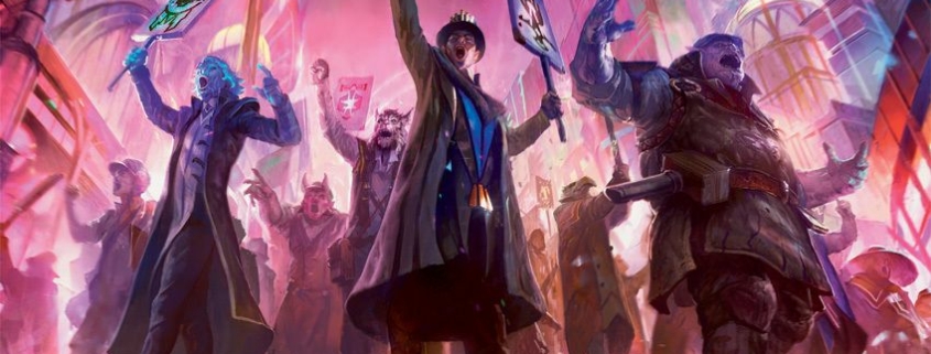 Art of magical creatures protesting from Magic the Gathering