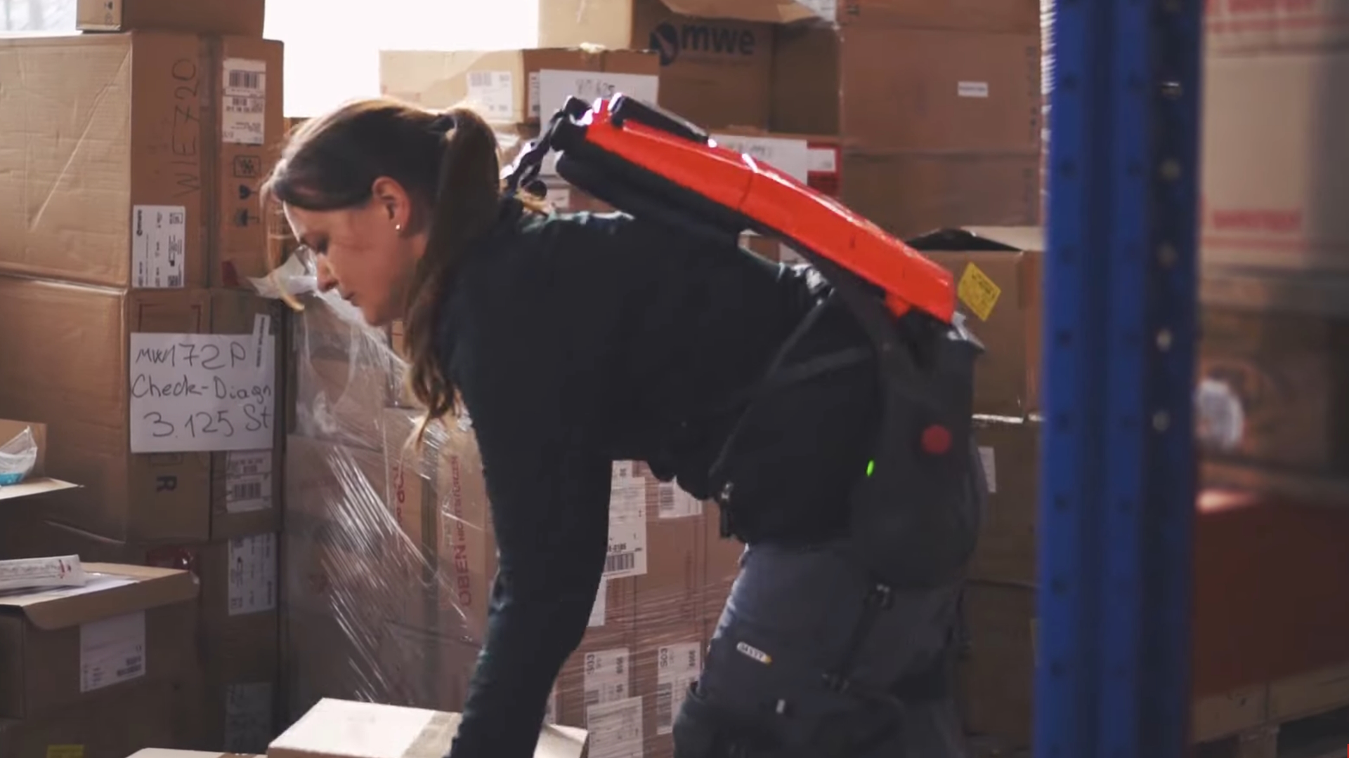 The Cray x exoskeleton in use in a factory.