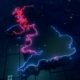 An image of the UK outlined in neon colours.