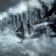 A fleet of ships are caught in a gigantic wave