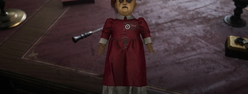 A screenshot of a creepy doll from Sherlock Holmes: The Awakened.