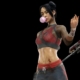 Zombie slayer Amy chews bubble gum while holding a blood-soaked weapon