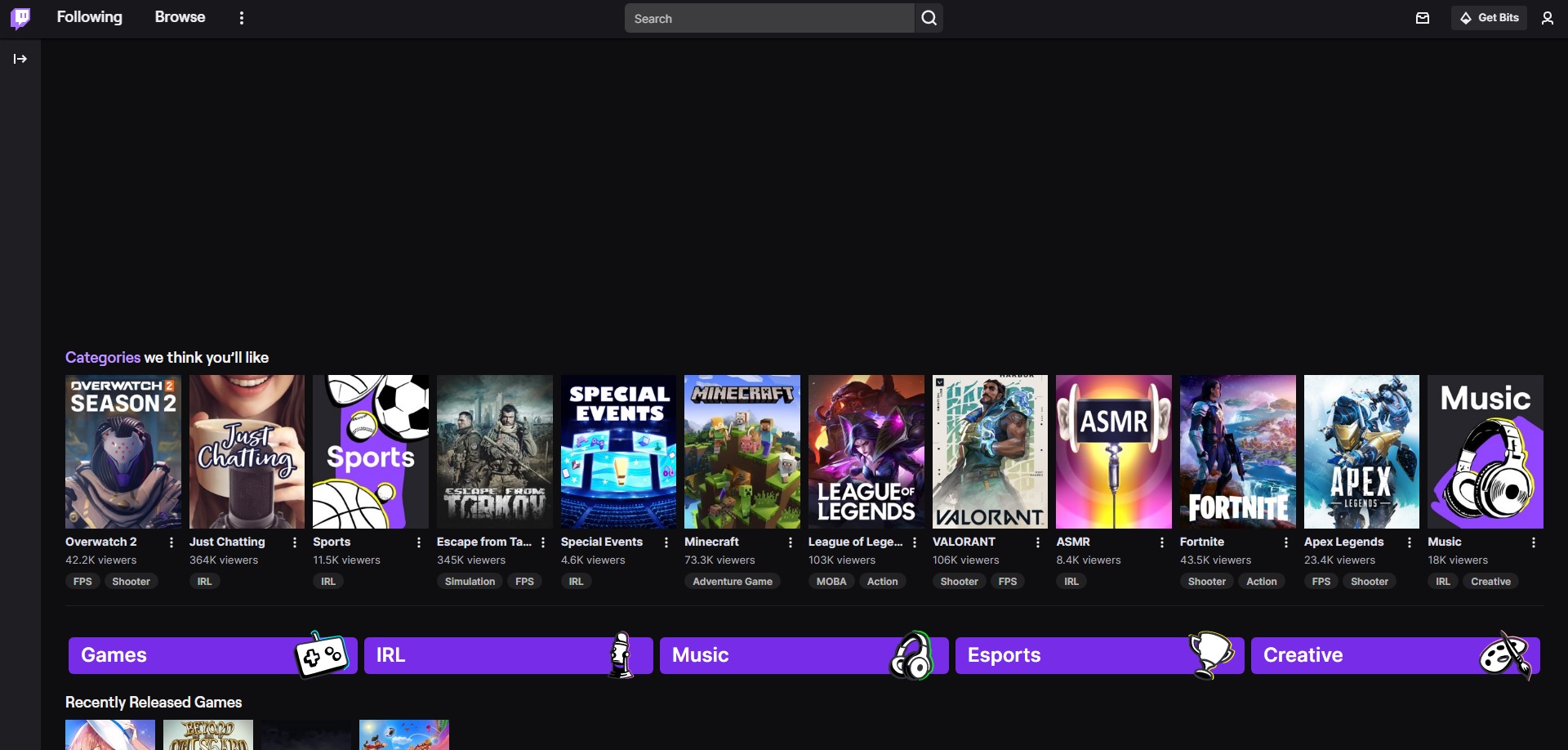 twitch homepage