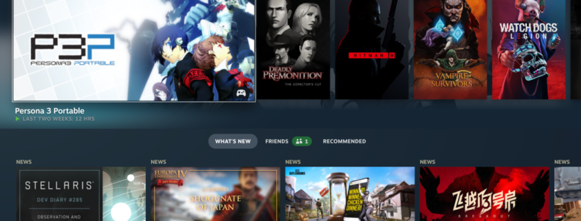 The new Steam Deck UI, showing a row of recently-played games atop a row of recent news updates.