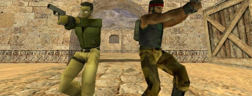 Two players posing with their guns in the original Counter-Strike.