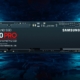 Samsung 990 Pro SSD on a rendered futuristic background