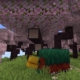 Minecraft - A sniffer stands beneath pink leaved cherry blossom trees