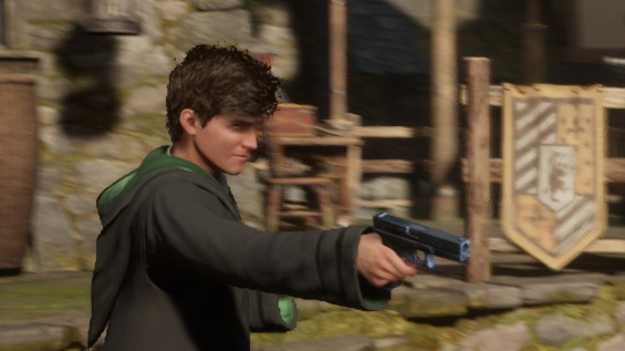 Hogwarts student holding a gun