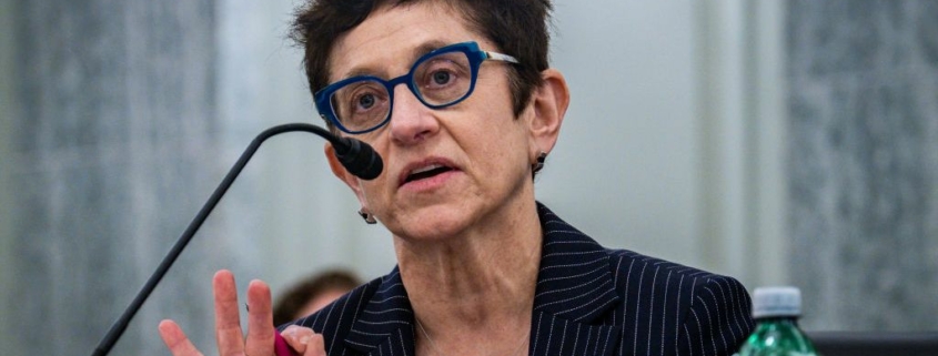 Gigi Sohn testifies during a previous confirmation hearing on February 9, 2022 in Washington, DC.