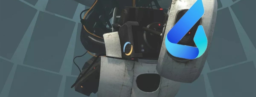 The Bing logo edited over a screenshot of GLaDOS from Portal.