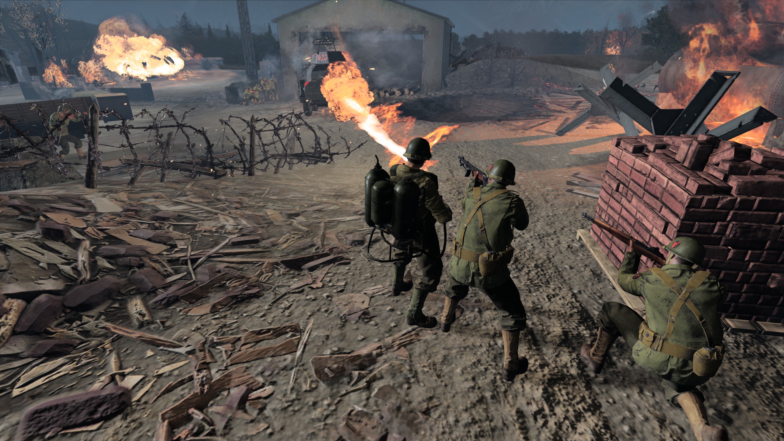 Company of Heroes 3 engineers using a flamethrower