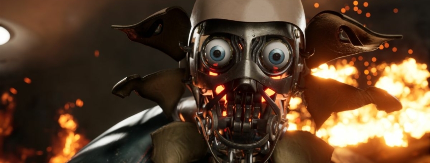 An image of an enemy robot in Atomic Heart screaming at the player.