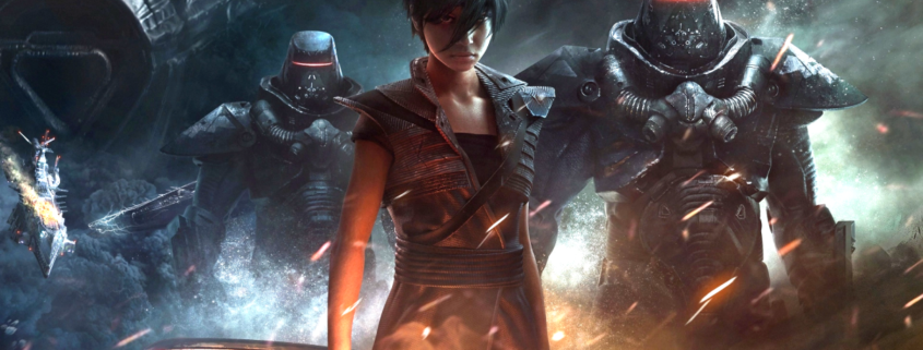 A young woman flanked by imposing armoured soldiers from Beyond Good and Evil 2.