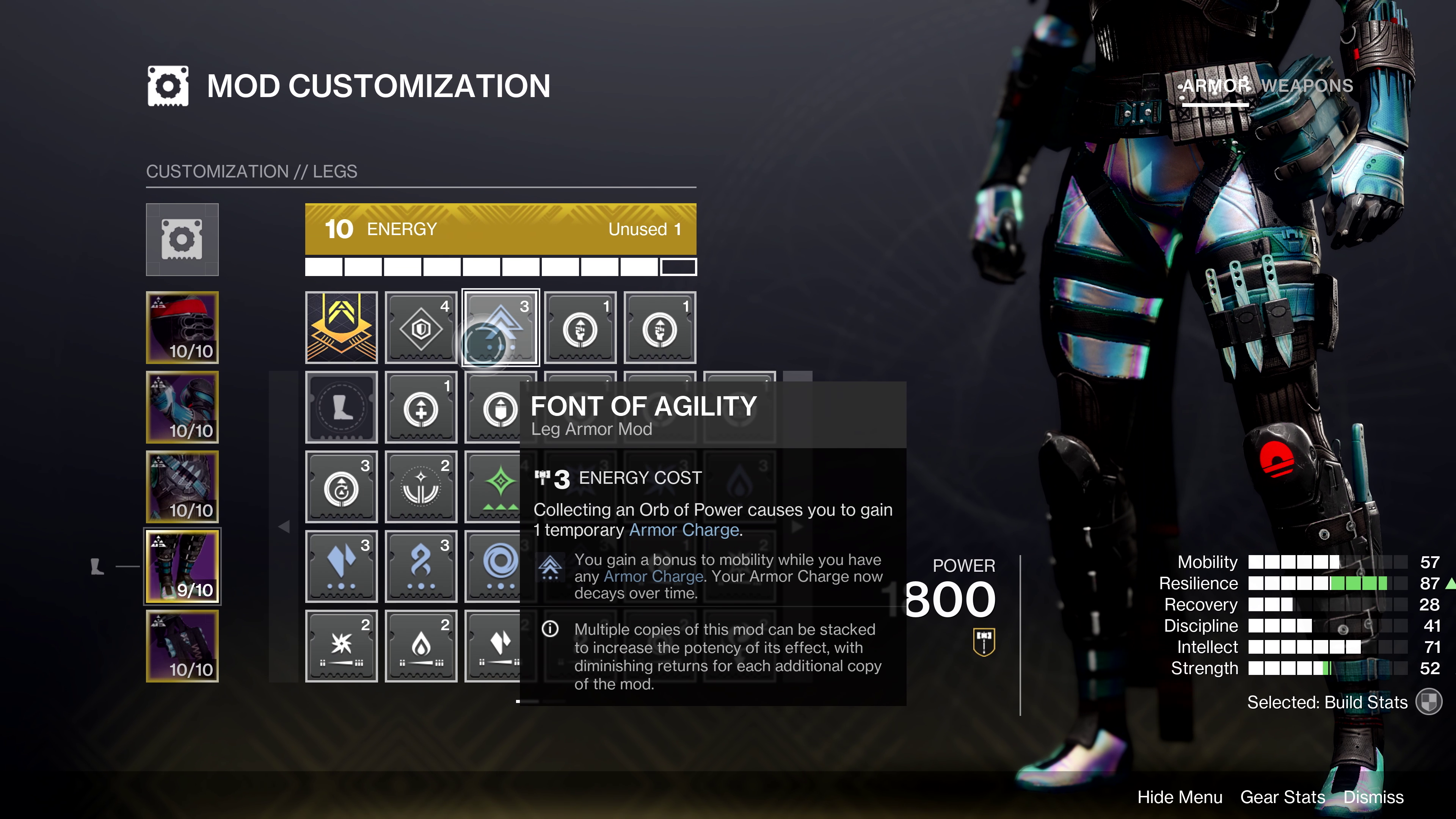 The mod customisation screen.