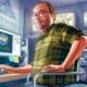 An image of Lester from GTA 5, surrounded by computer hardware.