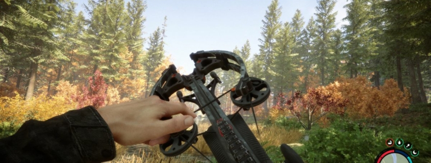 Sons of the Forest - a player holds up a crossbow