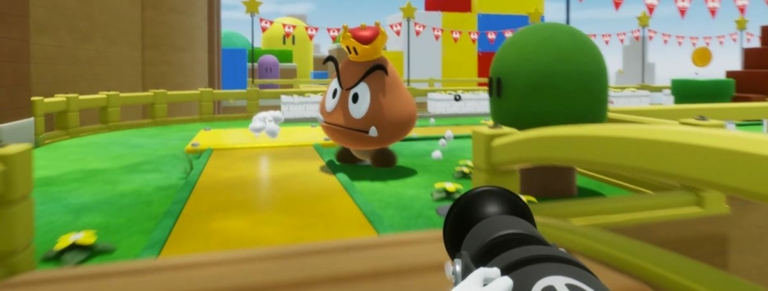 pointing cannon at King Goomba in Mario FPS demo