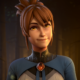 Image of the hero Marci from Dota 2. She is brown-haired and yellow eyed. She is smirking at the camera in a friendly way.