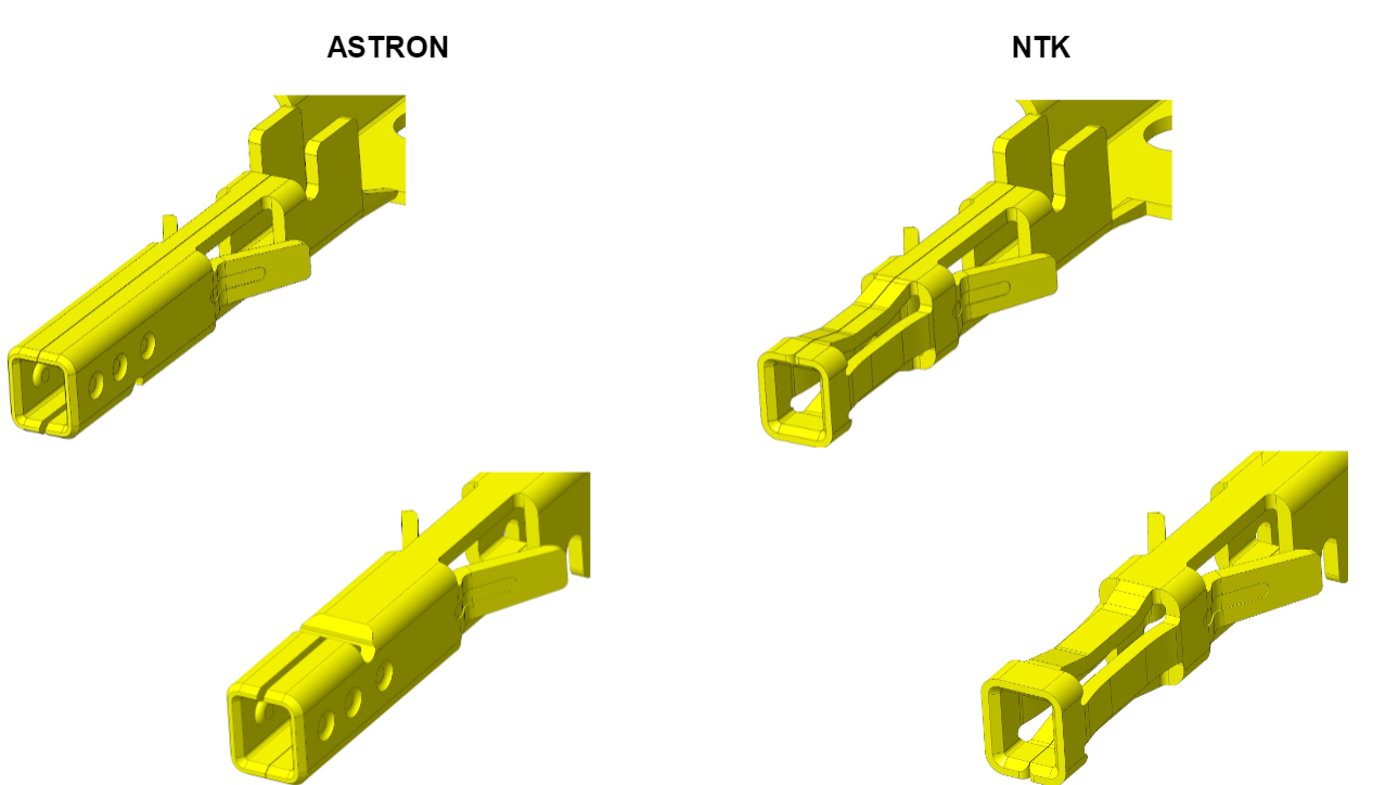 Image comparing 4 Spring and 3 Dimple connections in a GPU power connector