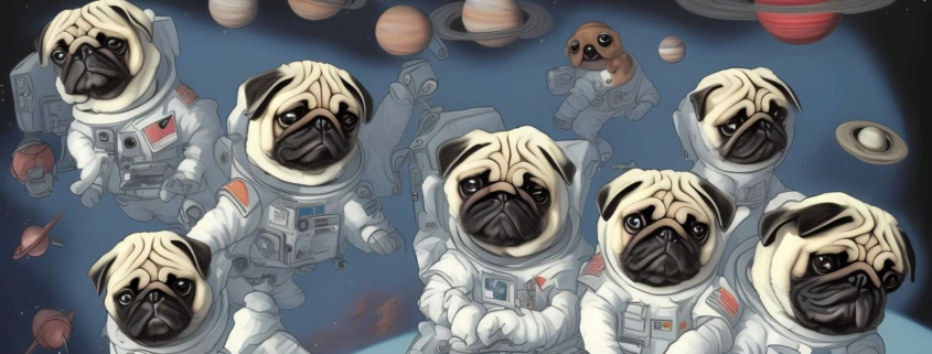 Image of pugs in space made with Stable Diffusion