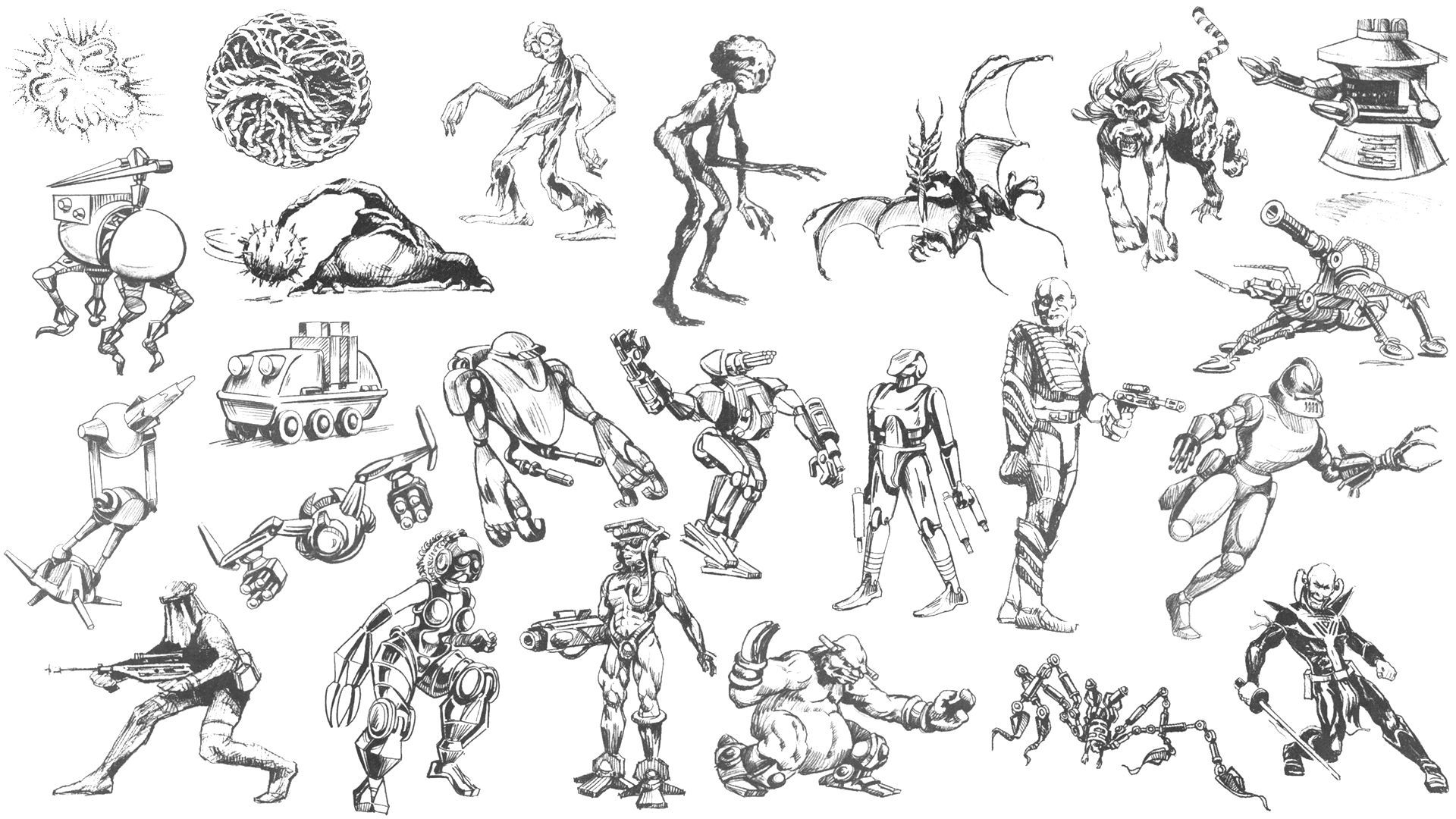 Concept art of System Shock's enemies