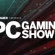 PC Gaming Show 2023 official logo on a background with black textured cables, red, and turquoise