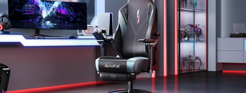 Autofull M6 Gaming Chair in front of a desk