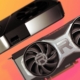 The Nvidia RTX 3070 and AMD RX 6700 XT side by side on a colourful background