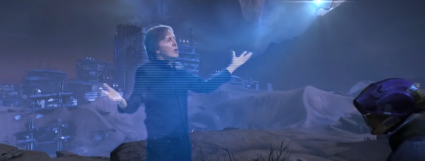 Paul McCartney singing to a Ghost in a Destiny music video.