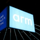 ARM logo exhibited at ARM stand during the Mobile World Congress (MWC).