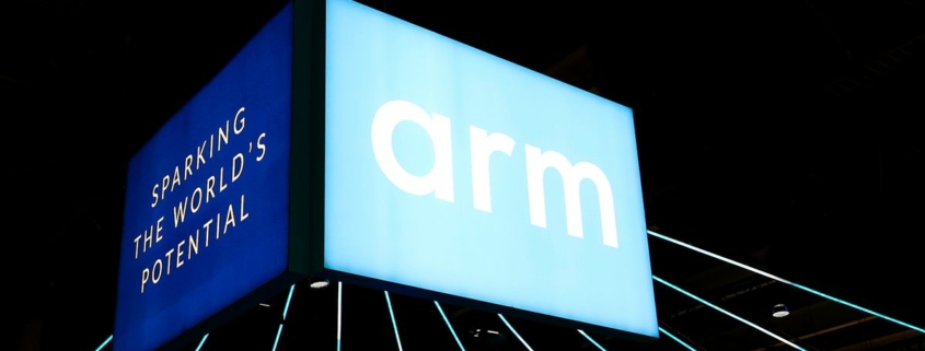 ARM logo exhibited at ARM stand during the Mobile World Congress (MWC).