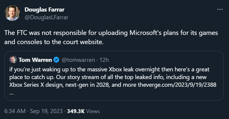 @DouglasLFarrar: The FTC was not responsible for uploading Microsoft's plans for its games and consoles to the court website.