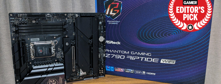 ASRock Z790 Riptide WiFi motherboard and box.