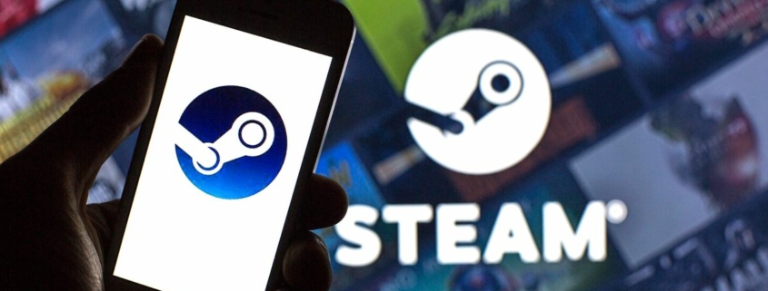 SPAIN - 2021/08/11: In this photo illustration, a Steam logo seen displayed on a smartphone and in the background. (Photo Illustration by Thiago Prudencio/SOPA Images/LightRocket via Getty Images)